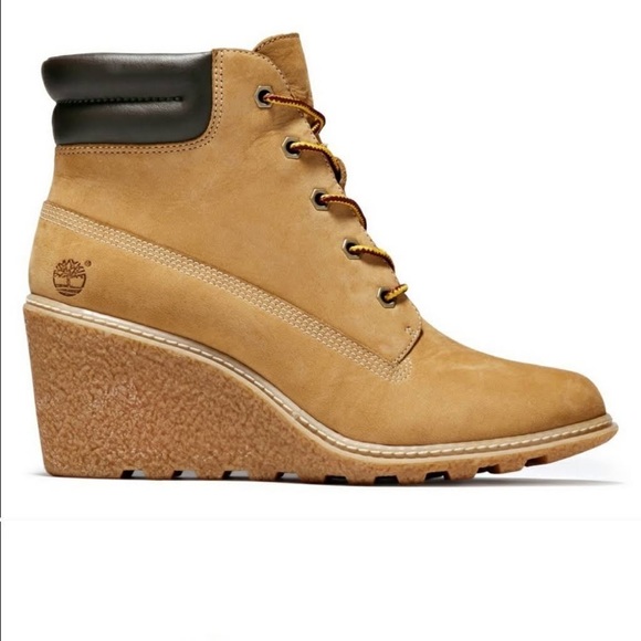 Timberland Women's Amston Wedge High Heel Wheat Leather Boots